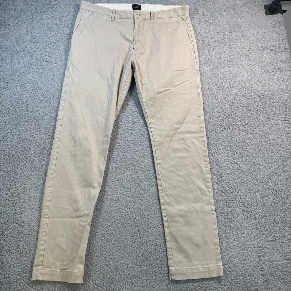 J.Crew Stretch Chino Pants Mens 33x30 Khaki Beige Slim Fit Cotton Blend